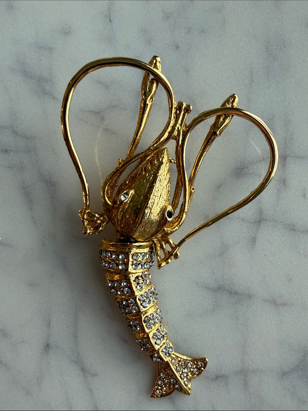 Offer! Vintage gold rhinestone brooch articulated lobster crawfish prawn shrimp - Picture 3 of 8